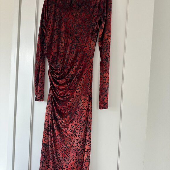 Fuzzi Velvet Bodycon Cocktail Dress Red Sz XL Burn-out Leopard Pattern Shirred - Picture 9 of 10